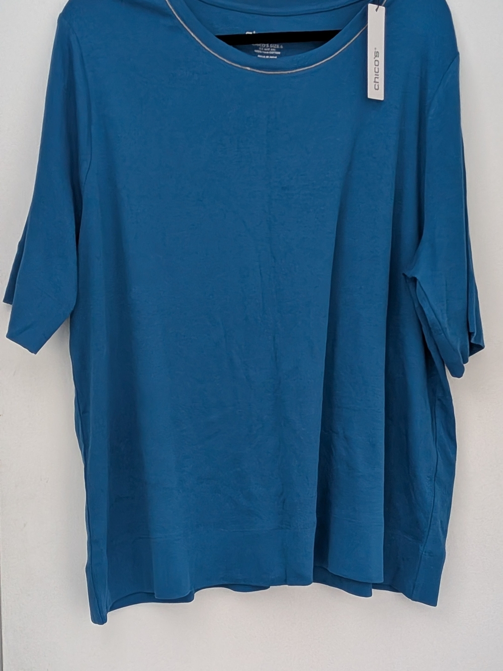 (NWT) Chico's Teal Crewneck Short Sleeve Top with Decorative Trim